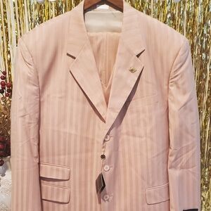 Stacy Adams Pink 3 Piece Plaid Suit; Vest, Pants, & Blazer with Subtle Stripes